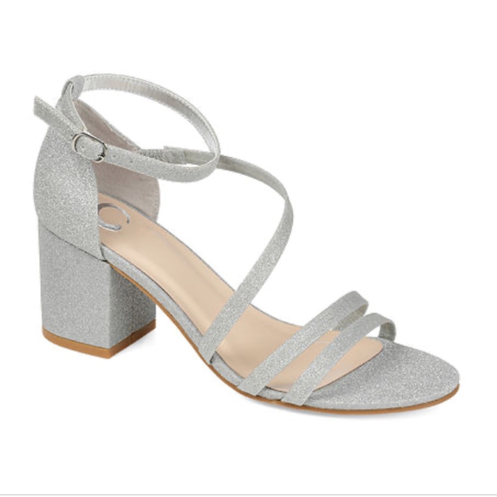Journee Collection Women's Bella Strappy Block Heel Dress Sandals - Silver